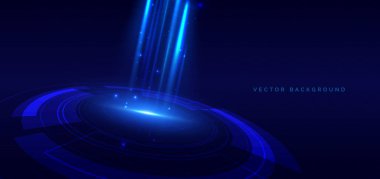 Koyu mavi arka planda ışık efektli yüksek teknoloji ürünü. Teknoloji fütüristik konsepti. Vektör illüstrasyonu
