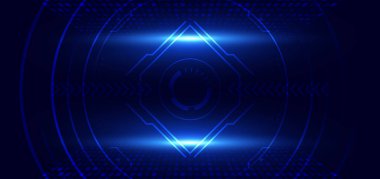 Koyu mavi arka planda ışık efektli yüksek teknoloji ürünü. Teknoloji fütüristik konsepti. Vektör illüstrasyonu