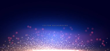 Koyu mavi arka planda altın ışıklandırma efekti parlıyor. Vektör illüstrasyonu