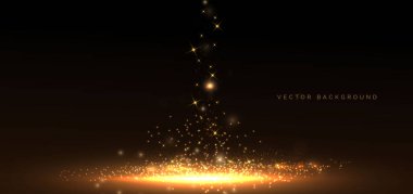 Soyut altın ışık dikey parlama ve aydınlatma efekti koyu arkaplanda parıldıyor. Parti fikri, kutlama konsepti. Vektör illüstrasyonu