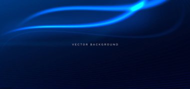 Koyu renk arka planda parlayan mavi dalga çizgileri. Vektör illüstrasyonu
