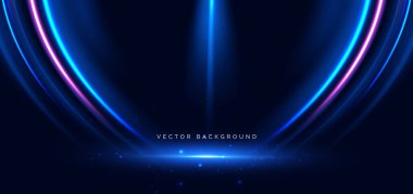 Koyu mavi arka planda mavi ve pembe renkli sahne teknolojisi. Hızlı hareket kavramı. Vektör illüstrasyonu