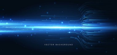 Koyu mavi arka planda parlayan teknolojik fütüristik yatay çizgiler. İnternet yüksek hız büyük veri ağı kavramı. Vektör illüstrasyonu