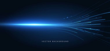 Koyu mavi arka planda parlayan teknolojik fütüristik yatay çizgiler. İnternet yüksek hız büyük veri ağı kavramı. Vektör illüstrasyonu