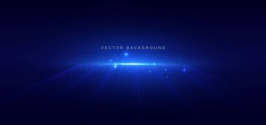 Koyu mavi arka planda parlayan teknoloji fütüristik çizgileri. Yüksek hız büyük veri ağı kavramı. Vektör illüstrasyonu