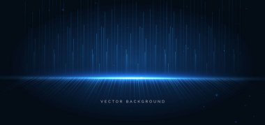 Koyu mavi arka planda parlayan teknolojik dikey çizgiler. Yüksek hız büyük veri ağı kavramı. Vektör illüstrasyonu