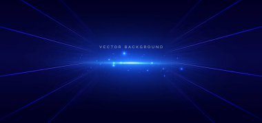 Teknoloji fütüristik diyagonal çizgileri koyu mavi arka planda parlıyor. Yüksek hız büyük veri ağı kavramı. Vektör illüstrasyonu