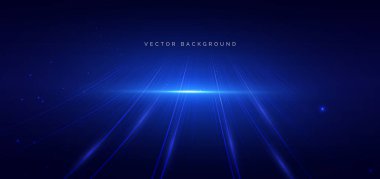 Teknoloji fütüristik eğri çizgileri koyu mavi arka planda parlıyor. Yüksek hız büyük veri ağı kavramı. Vektör illüstrasyonu