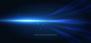 Koyu mavi arka planda fütüristik mavi kıvrımlı ışın. Yüksek hızlı hareket kavramı. Vektör illüstrasyonu