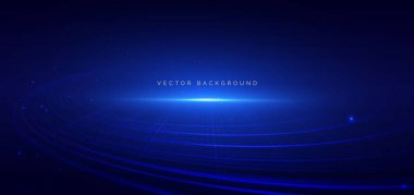 Hız hareketi mavi kıvrımlı çizgiler mavi arka planda parlıyor. Hızlı yarış arabası mavi hareket konsepti. Vektör illüstrasyonu