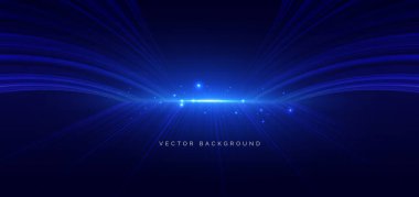 Koyu mavi arka planda parlayan teknoloji fütüristik çizgileri. Yüksek hız büyük veri ağı kavramı. Vektör illüstrasyonu