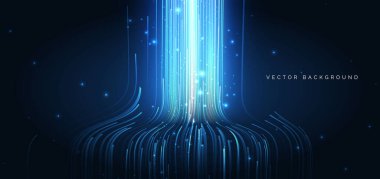 Koyu mavi arka planda parlayan teknolojik dikey çizgiler. İnternet yüksek hız büyük veri ağı kavramı. Vektör illüstrasyonu