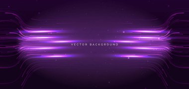 Teknoloji fütüristik yatay mor çizgiler koyu mor arka planda parlıyor. İnternet yüksek hız büyük veri ağı kavramı. Vektör illüstrasyonu