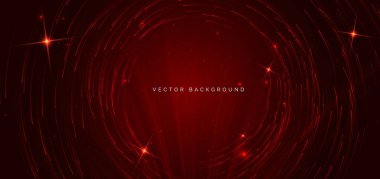 Teknoloji kırmızı arka planda çizgiler çiziyor. Vektör illüstrasyonu