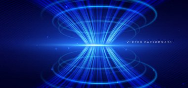 Mavi arka planda parlayan soyut mavi eğri çizgileri. Fütürist yüksek hız, ağ bağlantısı kavramı. Vektör illüstrasyonu