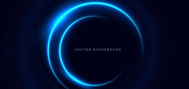Koyu mavi arka planda parlayan fütüristik mavi halkalar. Hızlı hareket konsepti. Vektör illüstrasyonu