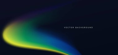 Mavi ve yeşil, koyu arkaplanda sarı eğri gradyanı. Pankart, broşür ve sunum kullanırsın. Vektör illüstrasyonu