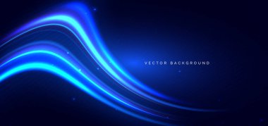 Mavi hareket hızı ışık efekti koyu mavi arkaplanda. Vektör illüstrasyonu