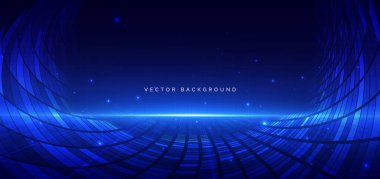 Koyu mavi arka planda parlayan fütürist kare desen. Yüksek hız büyük veri ağı kavramı. Vektör illüstrasyonu