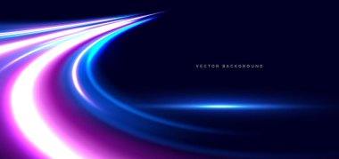 Koyu mavi arka planda mavi ışık hızı hareketi var. Yüksek hızlı internet iletişimi. Vektör illüstrasyonu