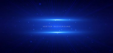 Koyu mavi arka planda parlayan teknoloji fütüristik çizgileri. Yüksek hız hareketi konsepti. Vektör illüstrasyonu