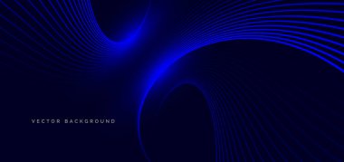 Koyu mavi arkaplanda soyut mavi kıvrımlı çizgiler. Gizemli bilim sahnesi konsepti. Vektör illüstrasyonu