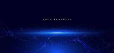 Karanlık arka planda parlayan benekli dijital dalga. Gelecekçi teknoloji veri iletişimi bilim konsepti. Vektör illüstrasyonu