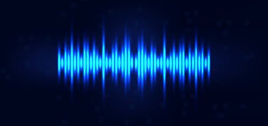 Koyu mavi arkaplanda açık mavi dalga efekti. Vocie müzik hatları parlıyor. Vektör illüstrasyonu