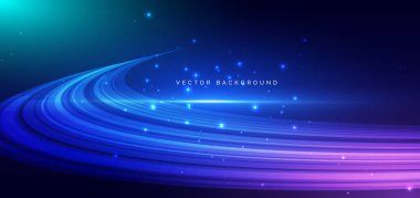 Soyut geometrik eğri çizgiler teknolojisi koyu mavi arka plan üzerinde. Yüksek hızlı hareket kavramı. Vektör illüstrasyonu