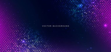 Karanlık arka planda mavi ve pembe çizgilerle aydınlatma efektli teknolojik kare desen. Bilim analiz konsepti. Vektör illüstrasyonu