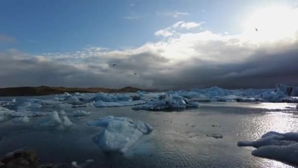 Zlanda Buz Çevresi Donmuş Bloklu Göl Turistik Alan Çok Soğuk — Stok video