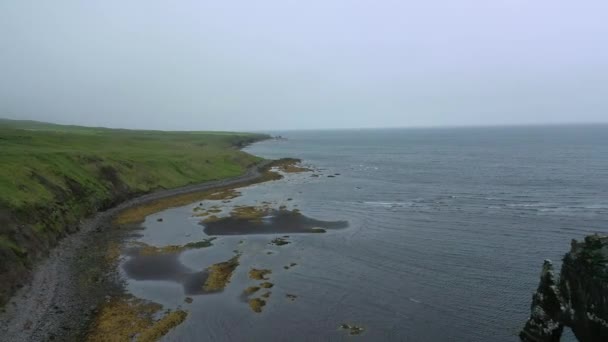 Big Rock Sea Strange Shape Nature Iceland Foggy Weather Shot — Vídeos de Stock