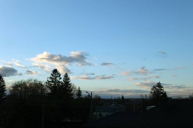 Cloud background, Blue sky with white clouds, natural background. Crows fly by