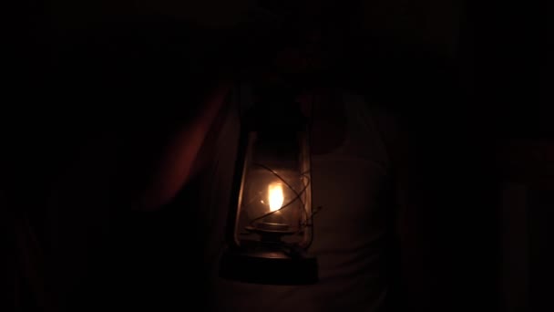 Old Kerosene Lamp Light Dark Electricity — Vídeo de stock