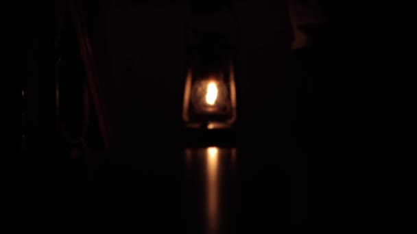 Old Kerosene Lamp Light Dark Electricity — Stock Video