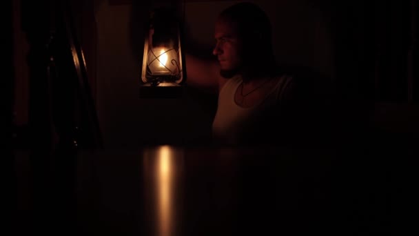 Old Kerosene Lamp Light Dark Electricity — Αρχείο Βίντεο