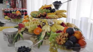 Festive table with delicious snacks. Great selection, whets the appetite. Wedding in Ukraine