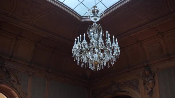 Expensive Large Chandelier Hangs Attic Vintage Lamp Design — Wideo stockowe