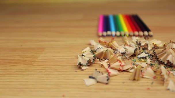 Lápices Colores Sobre Fondo Madera Preparación Para Escuela Lección Dibujo — Vídeos de Stock