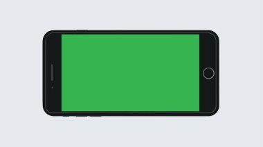 White background, black phone with green screen. Gadget on a white background. Smartphone and color key