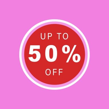 50 percent discount, on a pink background. Poster for the store, discount up to 50%. Round icon for marketing