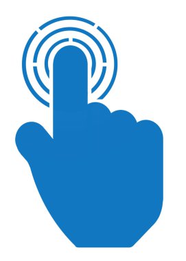 Bilgisayar imlecine, el işaretçisine, vektör illüstrasyonuna tıklayın. Mavi el ikonu. Forefinger. Ekranda fare simgesi