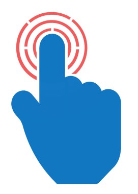 Bilgisayar imlecine, el işaretçisine, vektör illüstrasyonuna tıklayın. Mavi el ikonu. Forefinger. Ekranda fare simgesi