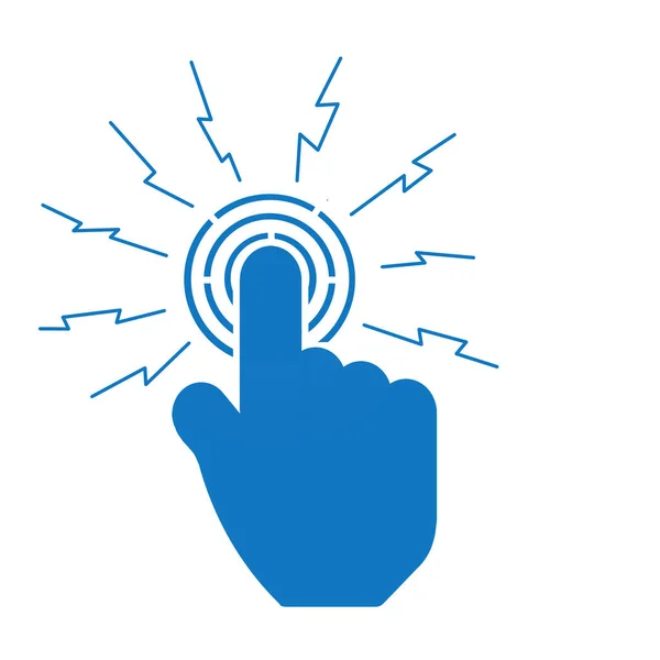 Click computer cursor, hand pointer clicking effect, vector illustration. Blue hand icon. Forefinger. Mouse icon on screen