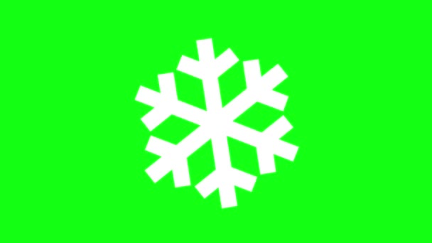 雪の結晶のアイコンは簡単です 緑の背景に隔離された白い雪の結晶 連続再生のための特別な360度の雪片アニメーション — ストック動画