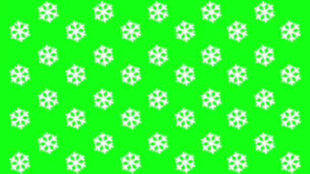 雪の結晶のアイコンは簡単です 緑の背景に隔離された白い雪の結晶 連続再生のための特別な360度の雪片アニメーション — ストック動画