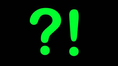 Soru işareti, düz. Siyah arka planda yeşil soru işareti. Normal yazı tipi. Yeşil arkaplanda basit bir illüstrasyon, farklı amaçlar için, renk anahtarı. Yeşil Ekran