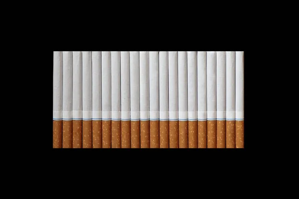 Mnoho Cigaret Černém Pozadí Silná Vášeň Pro Kouření Škodlivý Pro — Stock fotografie