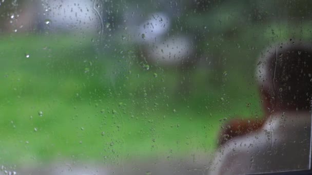 Lluvia Torrencial Tiempo Otoño Sombrío Patio Viento Fuerte Precipitación Hombre — Vídeos de Stock