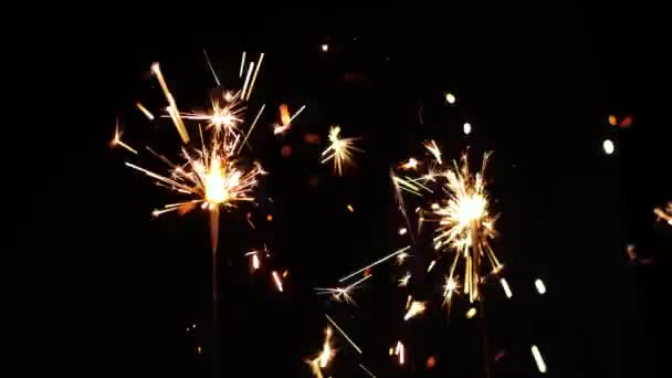 Feliz Ano Novo Luzes Bengala Luzes Fundo Preto Celebração Festa — Vídeo de Stock